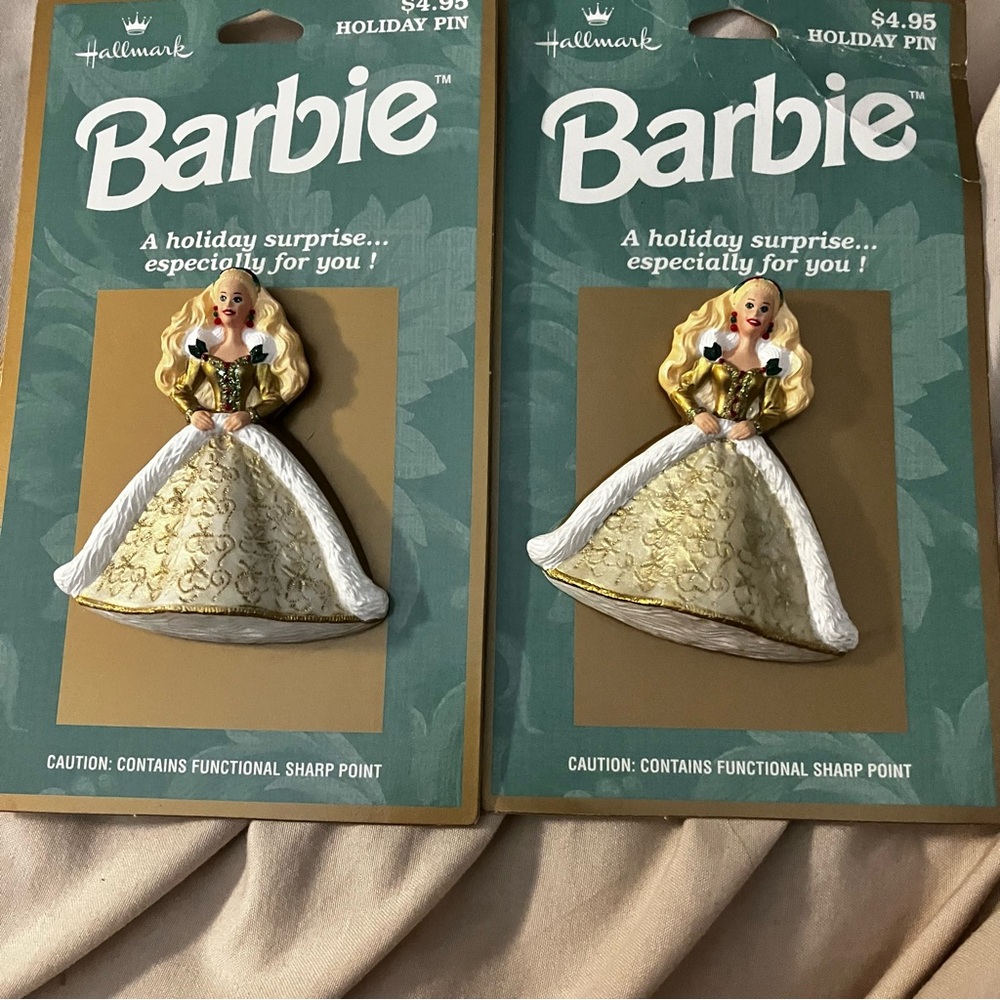 Set of two vintage hallmark Barbie Christmas pins brand new
